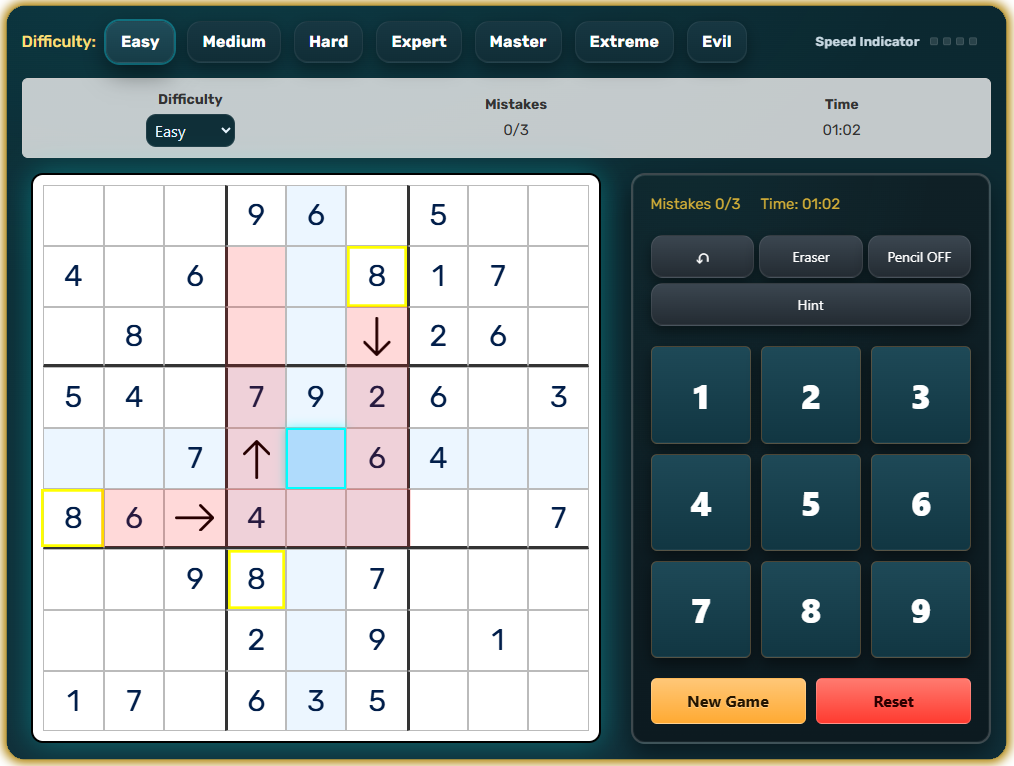 Sudoku Hidden Singles Technique shown on puzzle board
